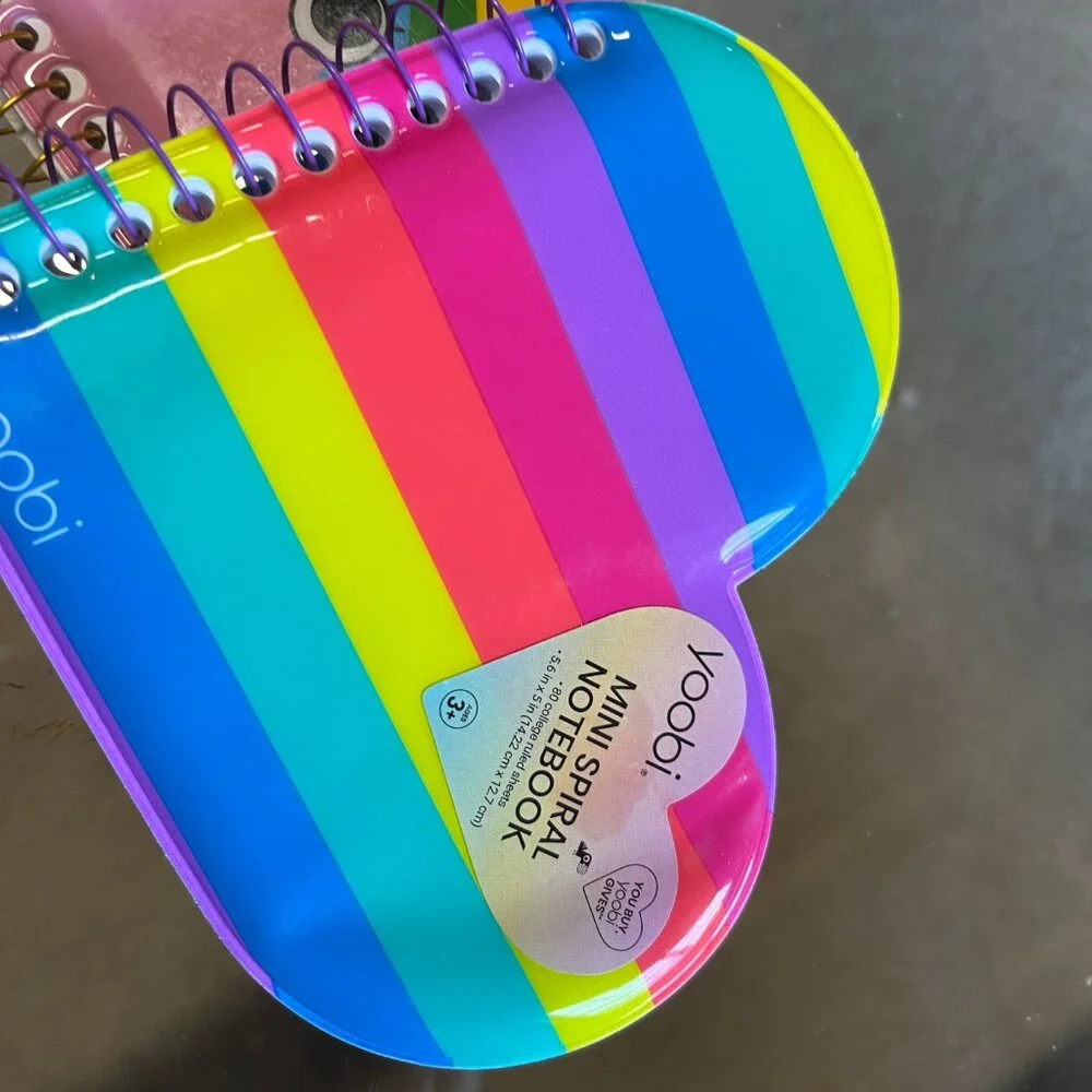 Puffy Cover Mini Spiral Notebooks (2 Nbs) Heart and Rainbow ‎ (kids/x)